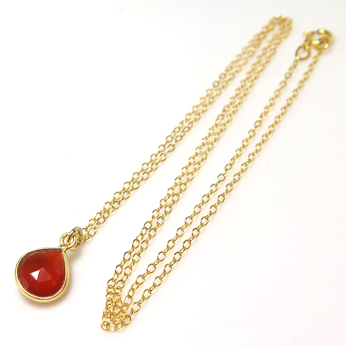 天然石ネックレス カーネリアン 14kgf マロン ハート 12×9mm ゴールド