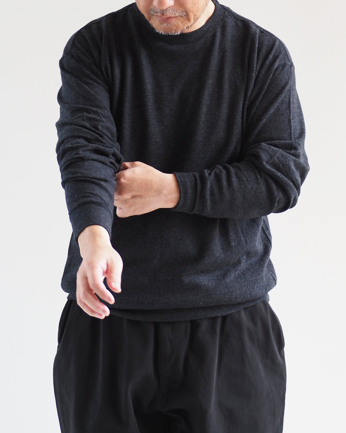 ウール天竺 長袖クルー,Charcoal – Navyblue