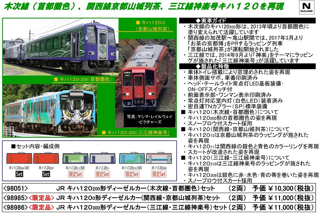 TOMIX】98985 限定品 JR キハ120-0形ディーゼルカー(関西線・京都山城