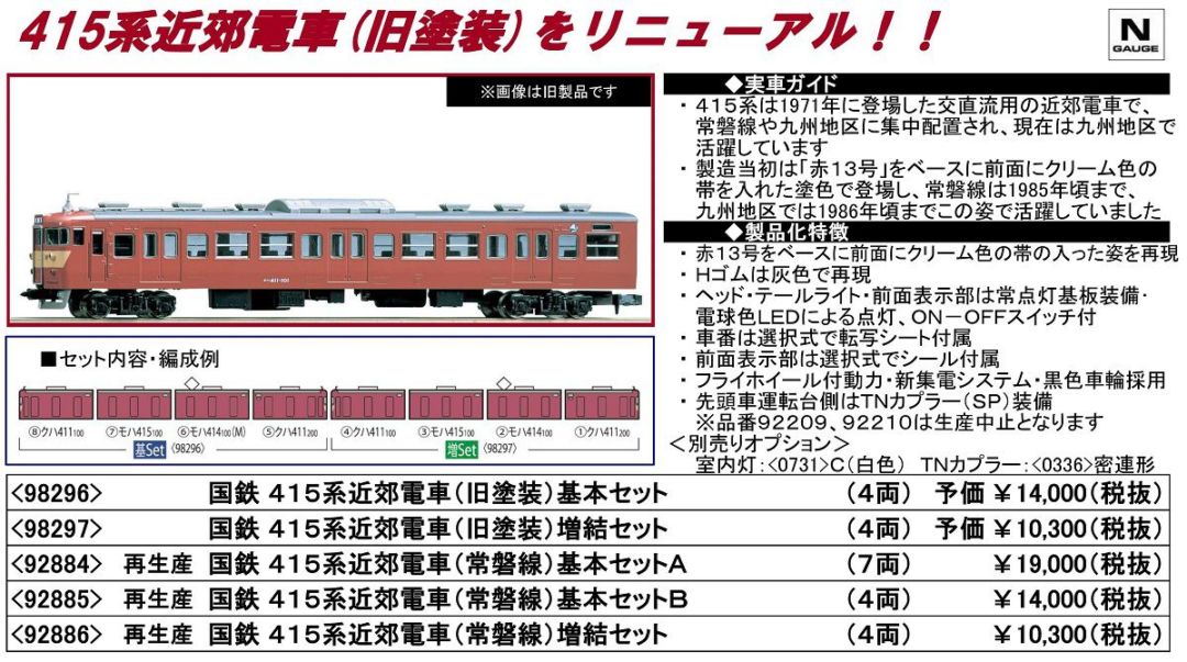 415系近郊電車(旧塗装)基本セット 品番：98296 鉄道模型 TOMIX
