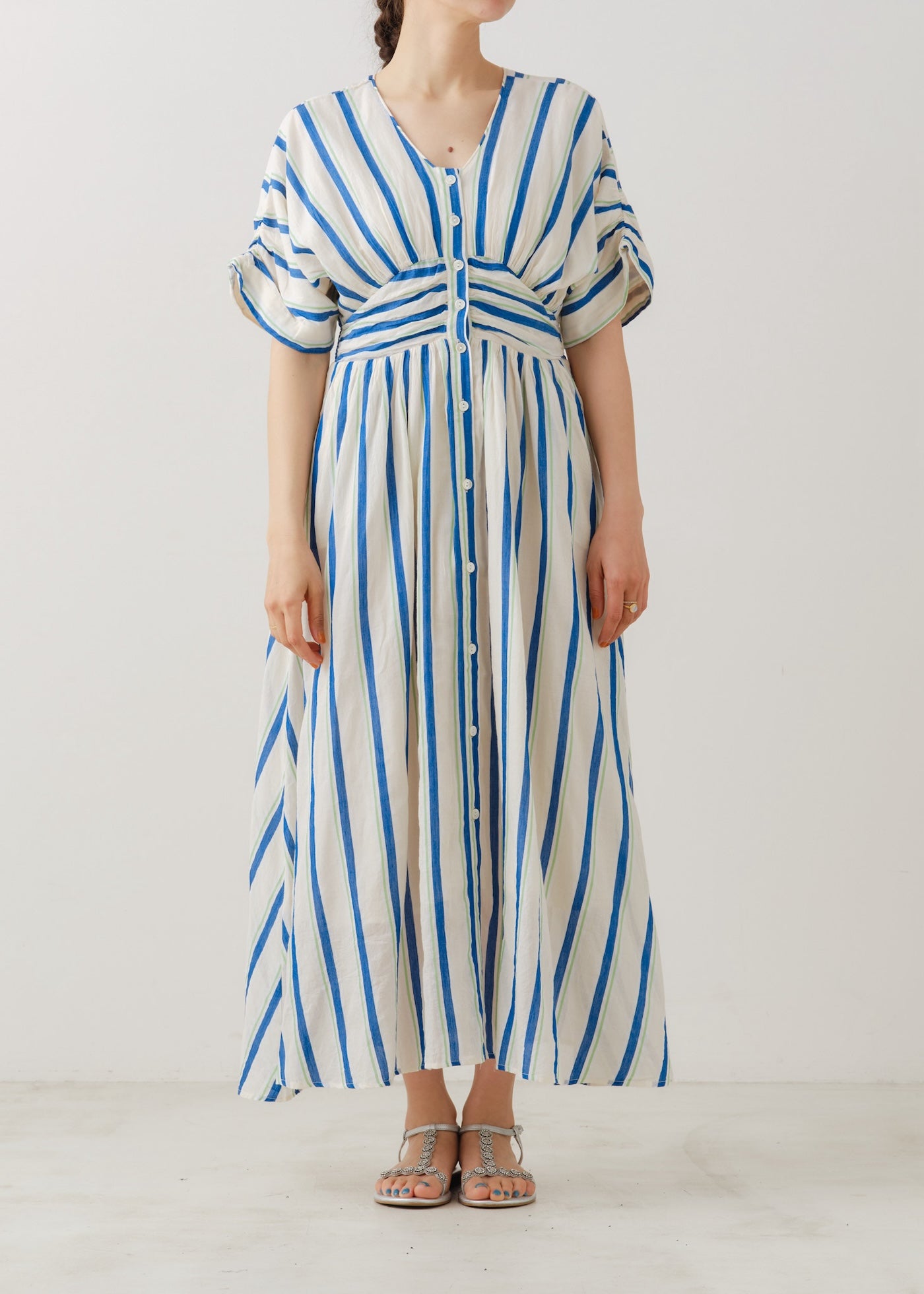Cotton Voile Stripe Waist Gather Dress | Pasand by ne Quittez pas