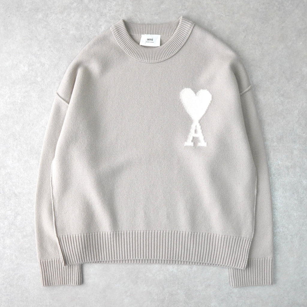 ami グレー ニットセーター ハート A刺繍 ami paris 刺繍 ニット
