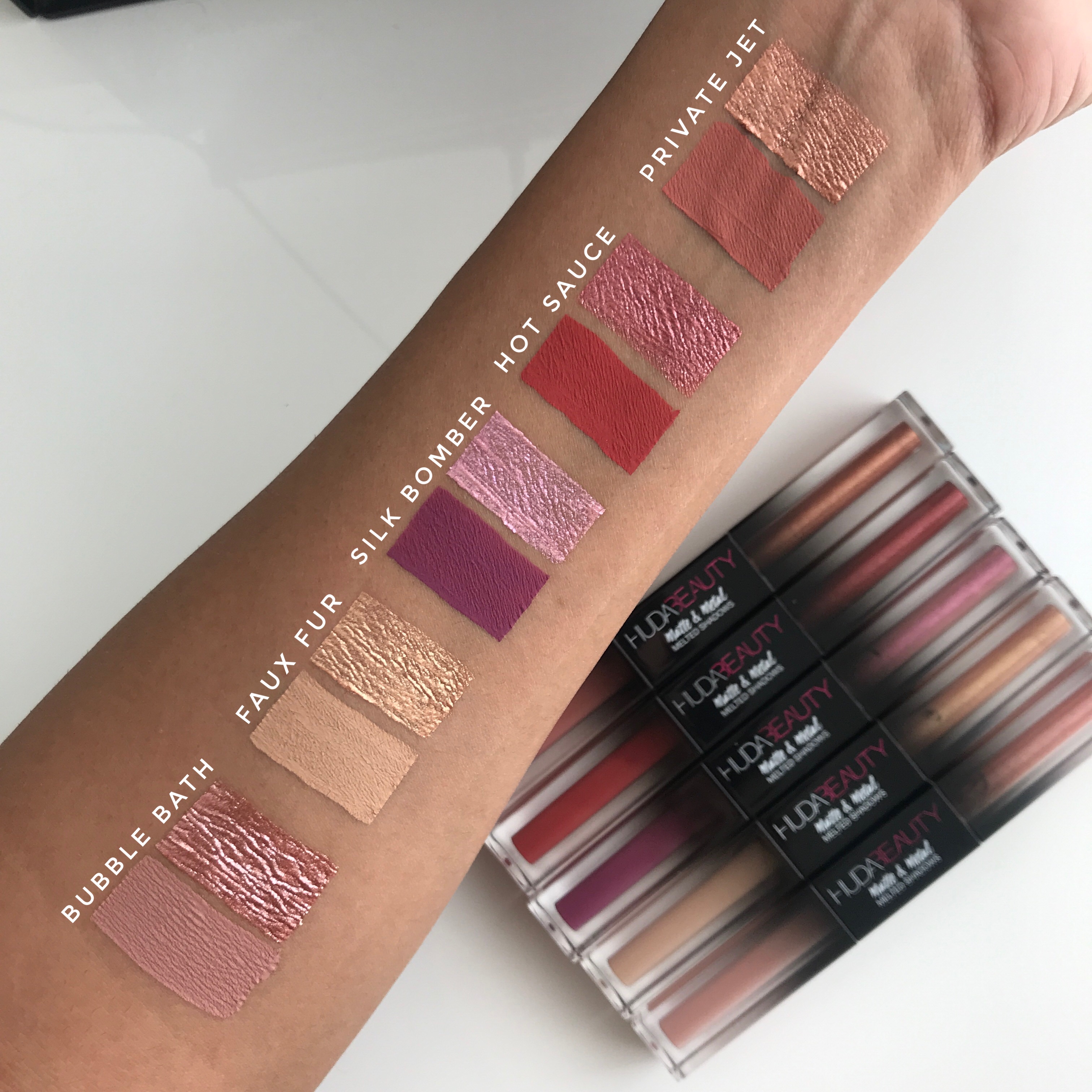 HUDA BEAUTY MATTE + METAL MELTED SHADOWS SWATCHES - Nina Ubhi