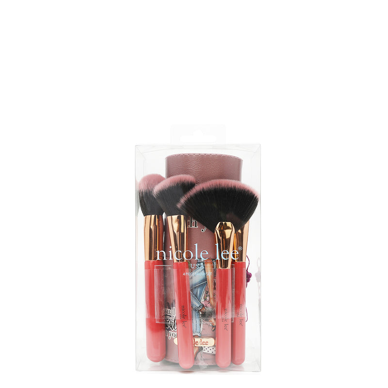 4 Piece Makeup Brush Set and Cosmetic Case, Brush Holder, Travel