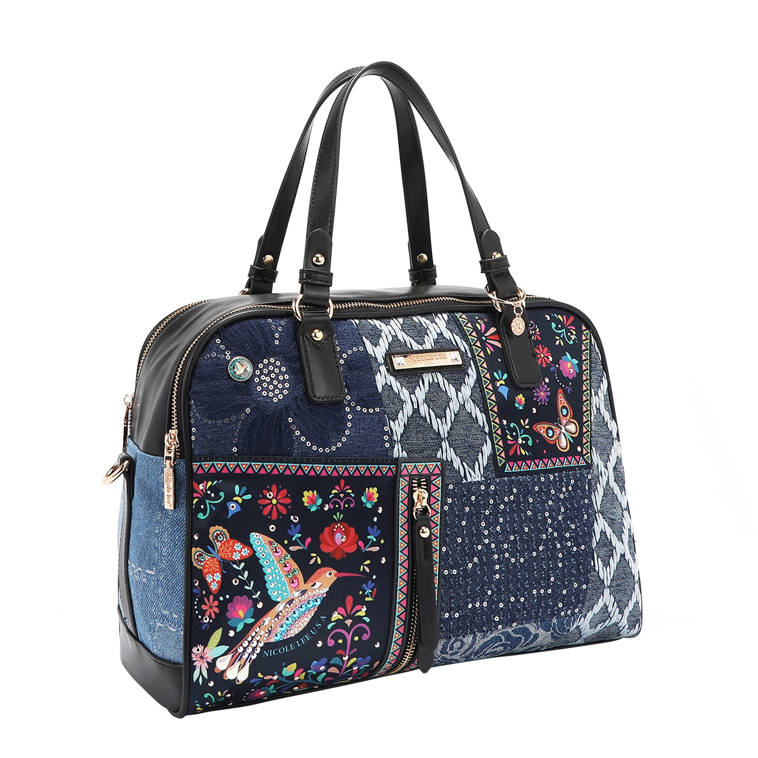 Bosque de Amor Denim Satchel Bag with Embellishments that Combines