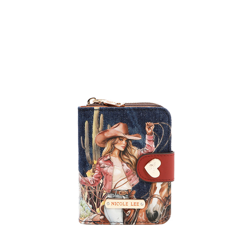 Denim and Vegan Leather RFID Heart Bifold Wallet, Fashion Print