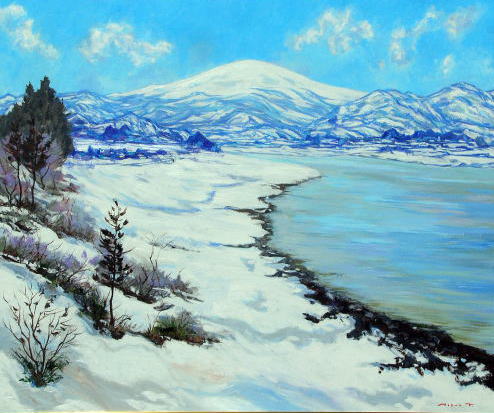 冬風景表紙2／油彩画・風景画／山形の四季風景（月山・最上川）画家