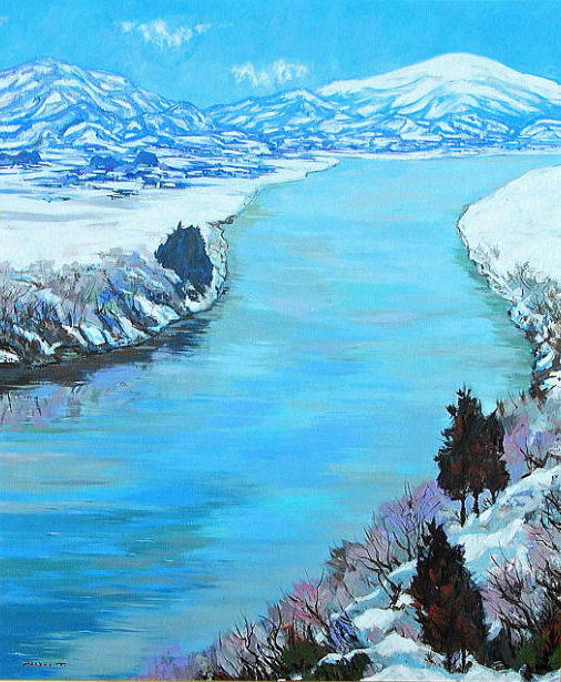 冬風景表紙2／油彩画・風景画／山形の四季風景（月山・最上川）画家