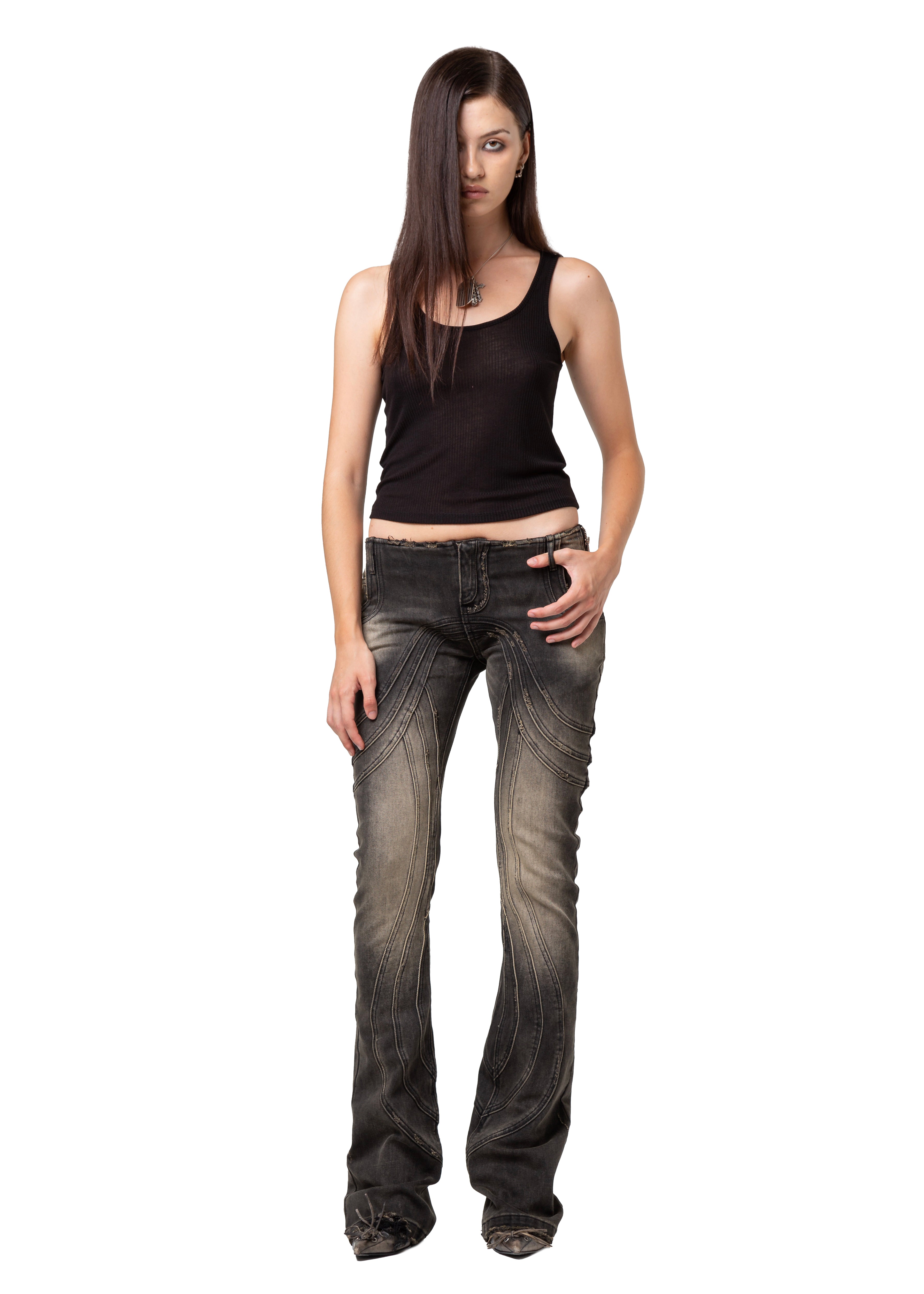 LOW WAISTED DENIM SUN FADED GREEN – NO/FAITH STUDIOS