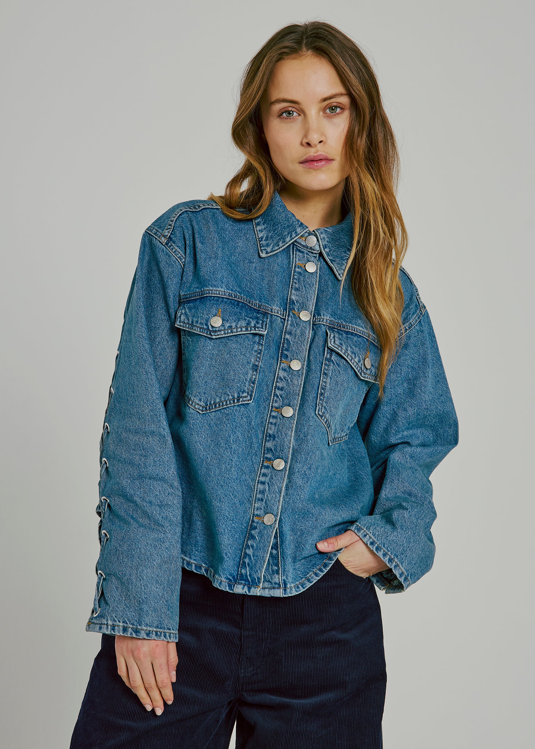 Kenzie lace denim shirt - Medium blue denim