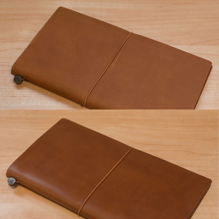 キャメルのトラベラーズノート、購入初日にクリームを塗ったらツヤツヤ