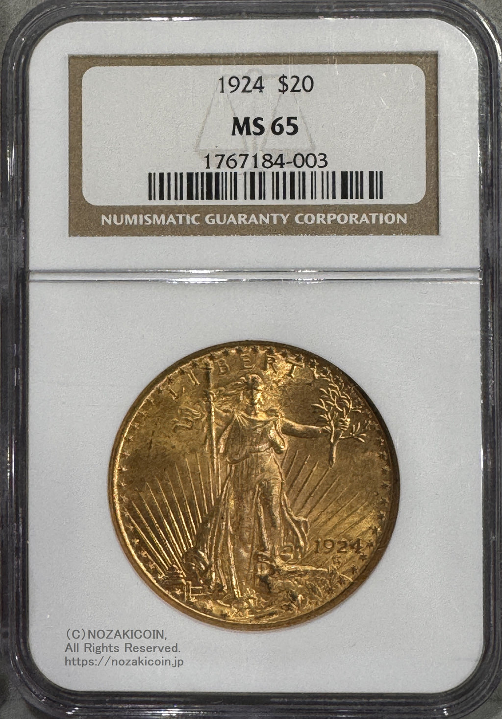 アメリカ 20ドル金貨 セントゴーデンズ 1924年 未使用 NGC MS65 – 野崎