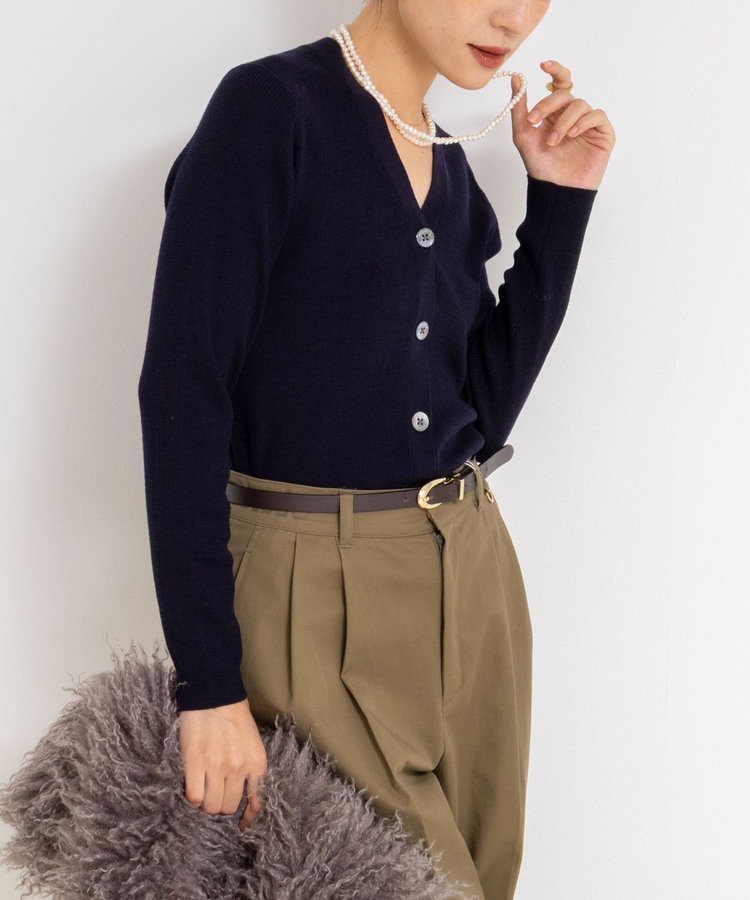 手洗い可能》16GマレーリブVネックカーディガン（5-0035-6-02-014