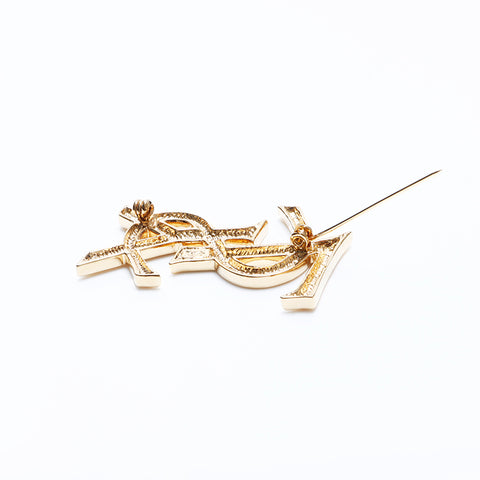 Very good condition YVES SAINT LAURENT YSL logo brooch gold WS8165