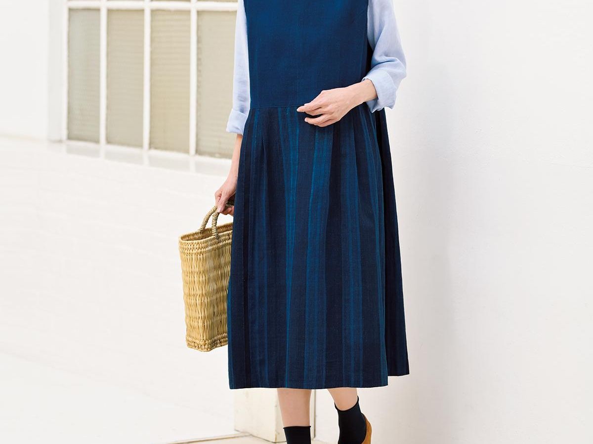 リメイク服「藍染め木綿の着物のジャンパースカート」作り方｜ぬくもり