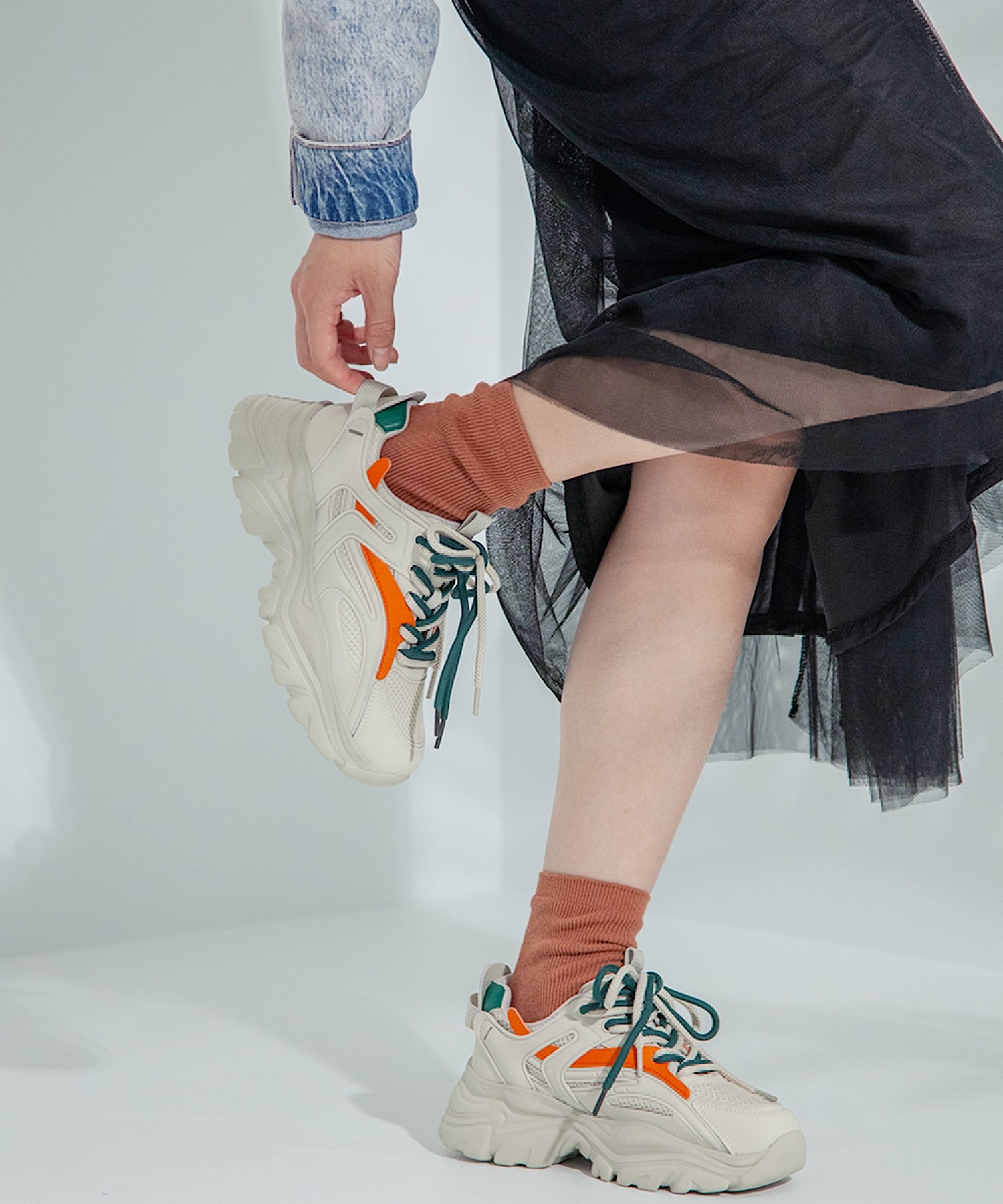 軽量/284g/厚底/5cm/カップインソール】カラーラインスニーカー ALL