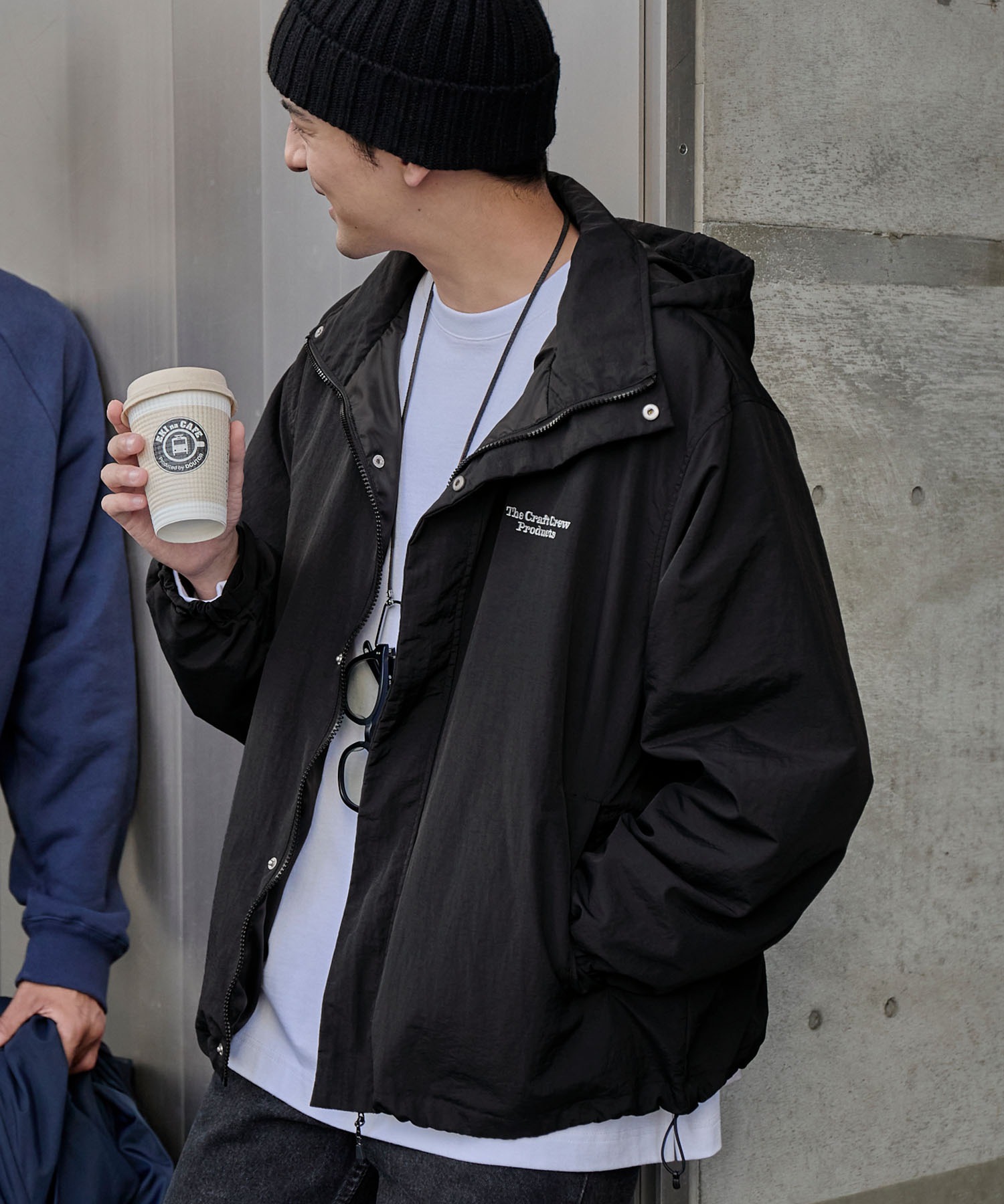 2WAY ビッグシルエット テック撥水ナイロンドロストフード付きスタンド