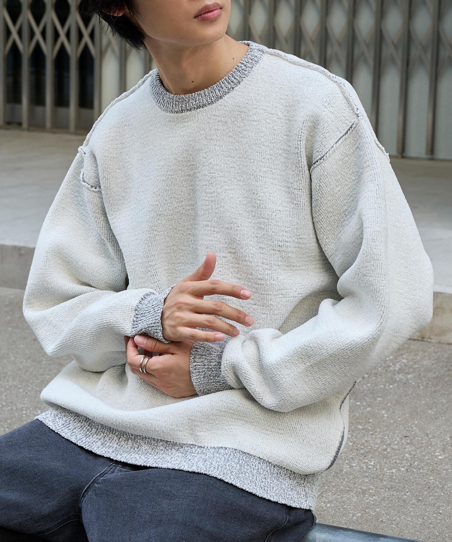 マシンウォッシャブル/アンチピリング＞アウトリンキング配色クルー