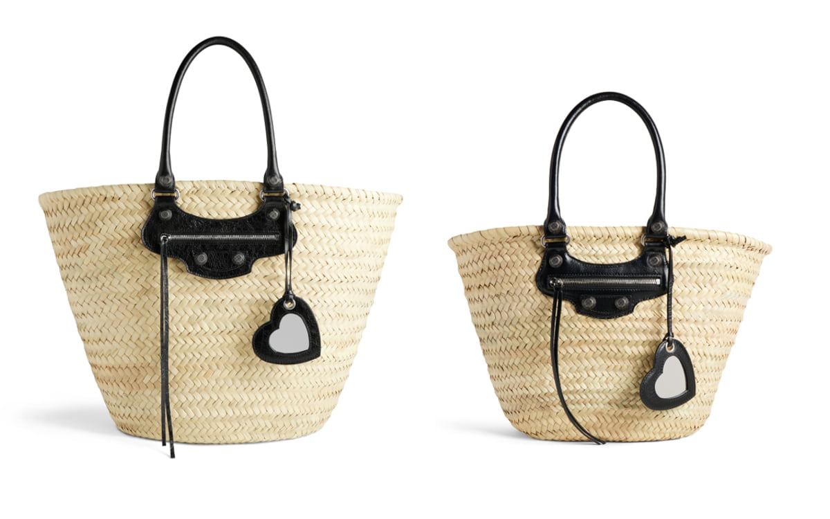 バレンシアガの新作カゴバッグ、ラフィアにレザーパネルやスタッズが