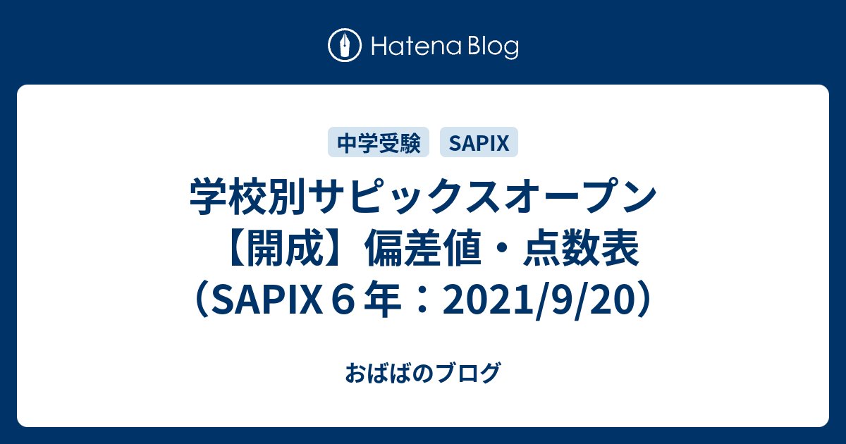 学校別サピックスオープン【開成】偏差値・点数表（SAPIX6年：2021/9