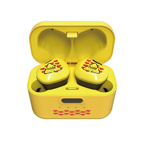 イエローハート柄で耳元を彩る、hideのワイヤレスイヤフォン登場