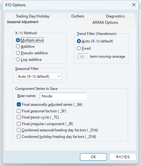 EViews】X12-ARIMAによる季節調整法|オプションを徹底解説｜経済統計の
