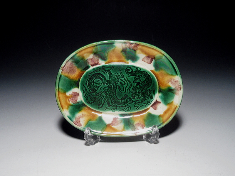 珉平焼 三彩龍文 小判形 小皿 5枚組【江戸後期】 ｜ 古陶磁 大林師友堂