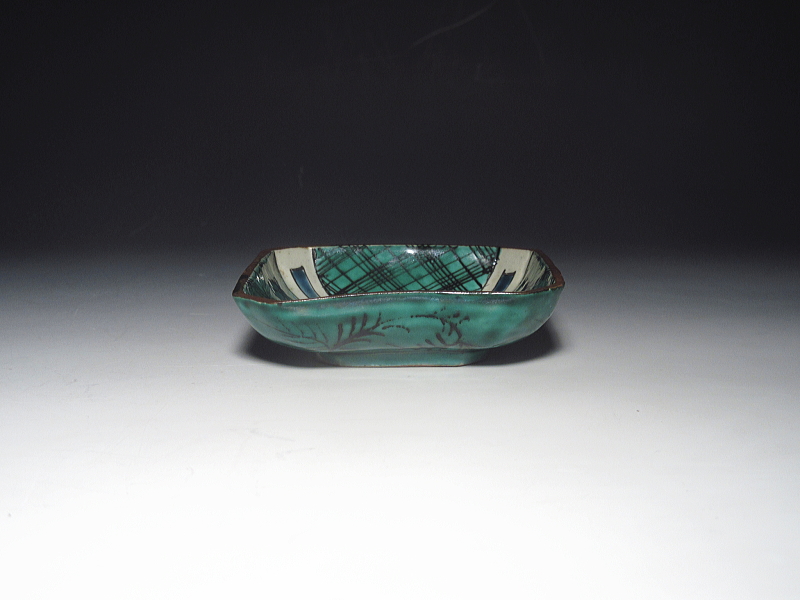 古九谷 吉田屋窯 青手椿文 角小皿 5枚組【文政】 ｜ 古陶磁 大林師友堂