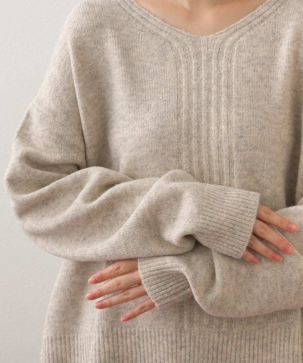 OMNES】メランジ Vネック オーバーシルエットニットプルオーバー