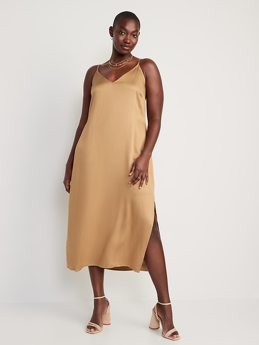 Satin Smocked Midi Slip Dress | Old Navy