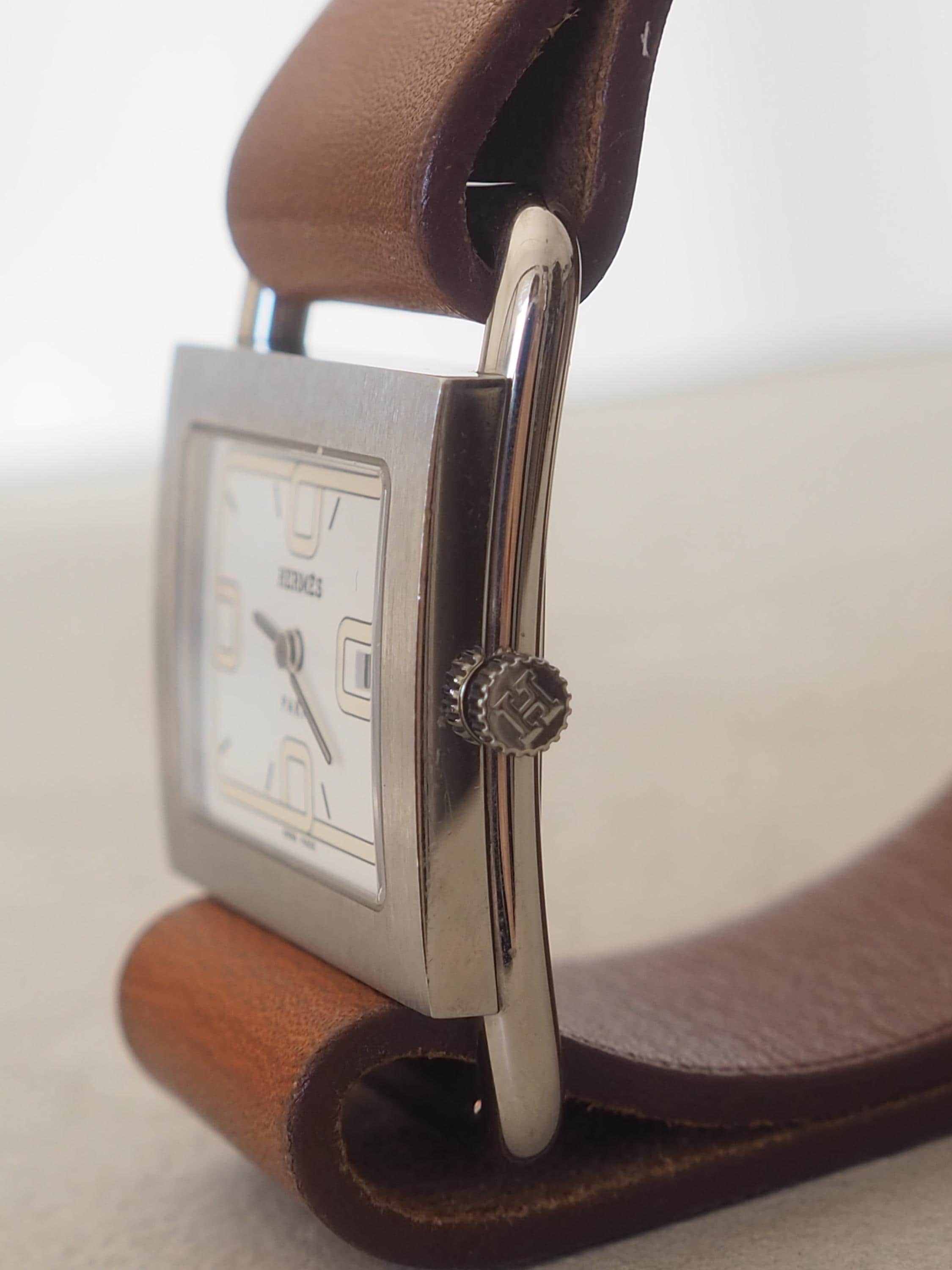 HERMES エルメス バレニア ウォッチ 腕時計 シルバー ブラウン レザー