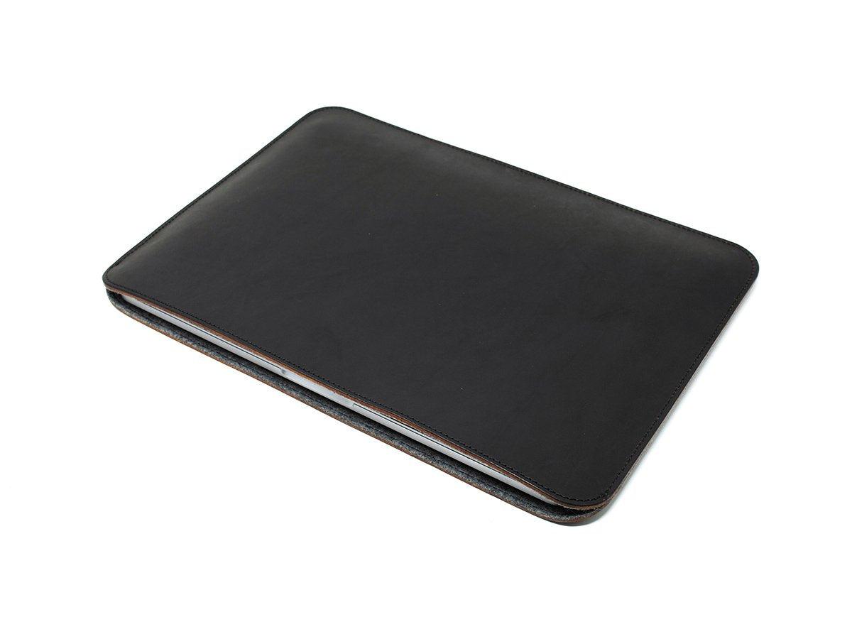 Handmade Leather Macbook Sleeve With Wool Lining - Black