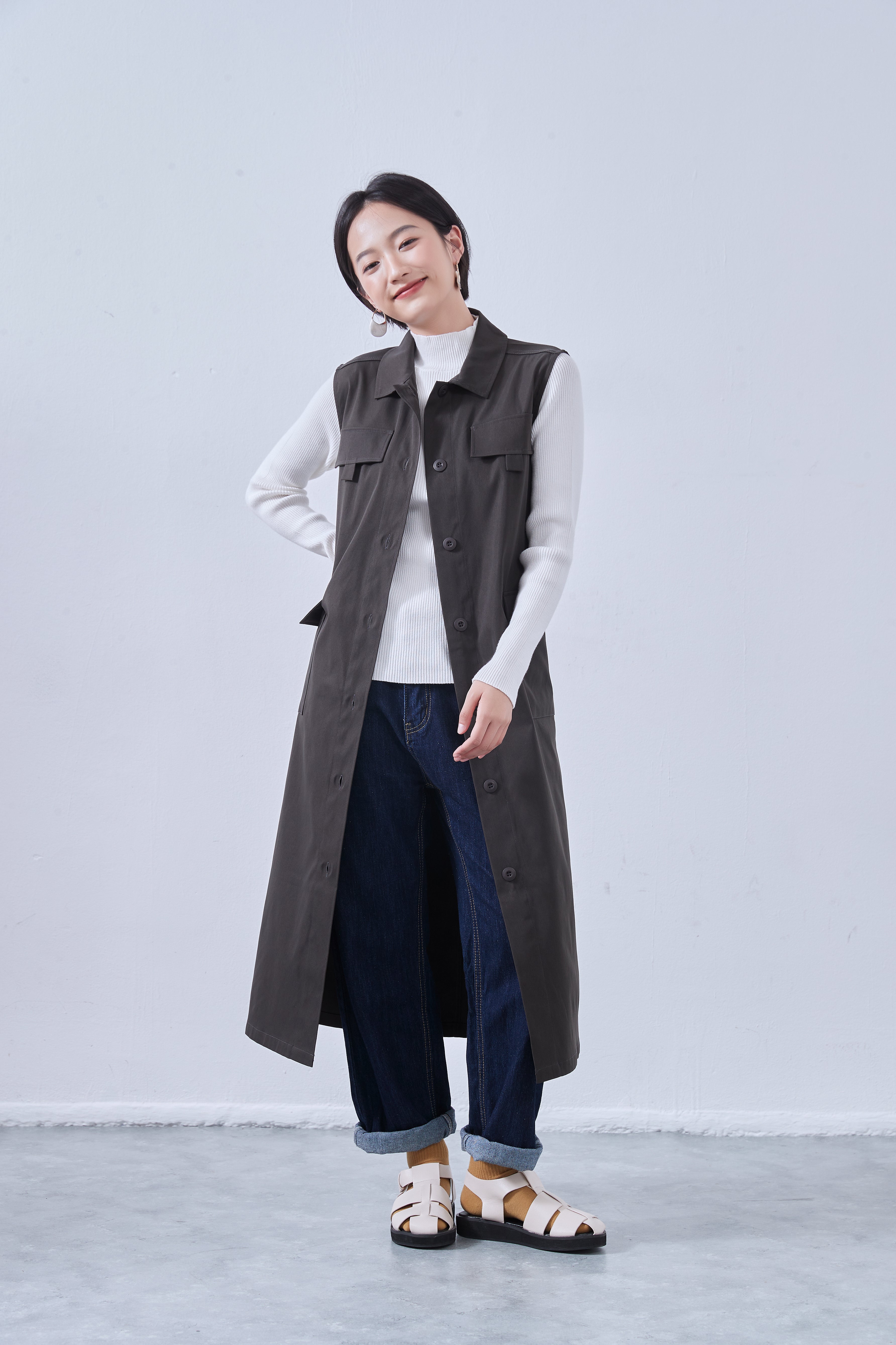 KNNJ362・ミリタリーロングベスト・ミリタリー風ワンピース