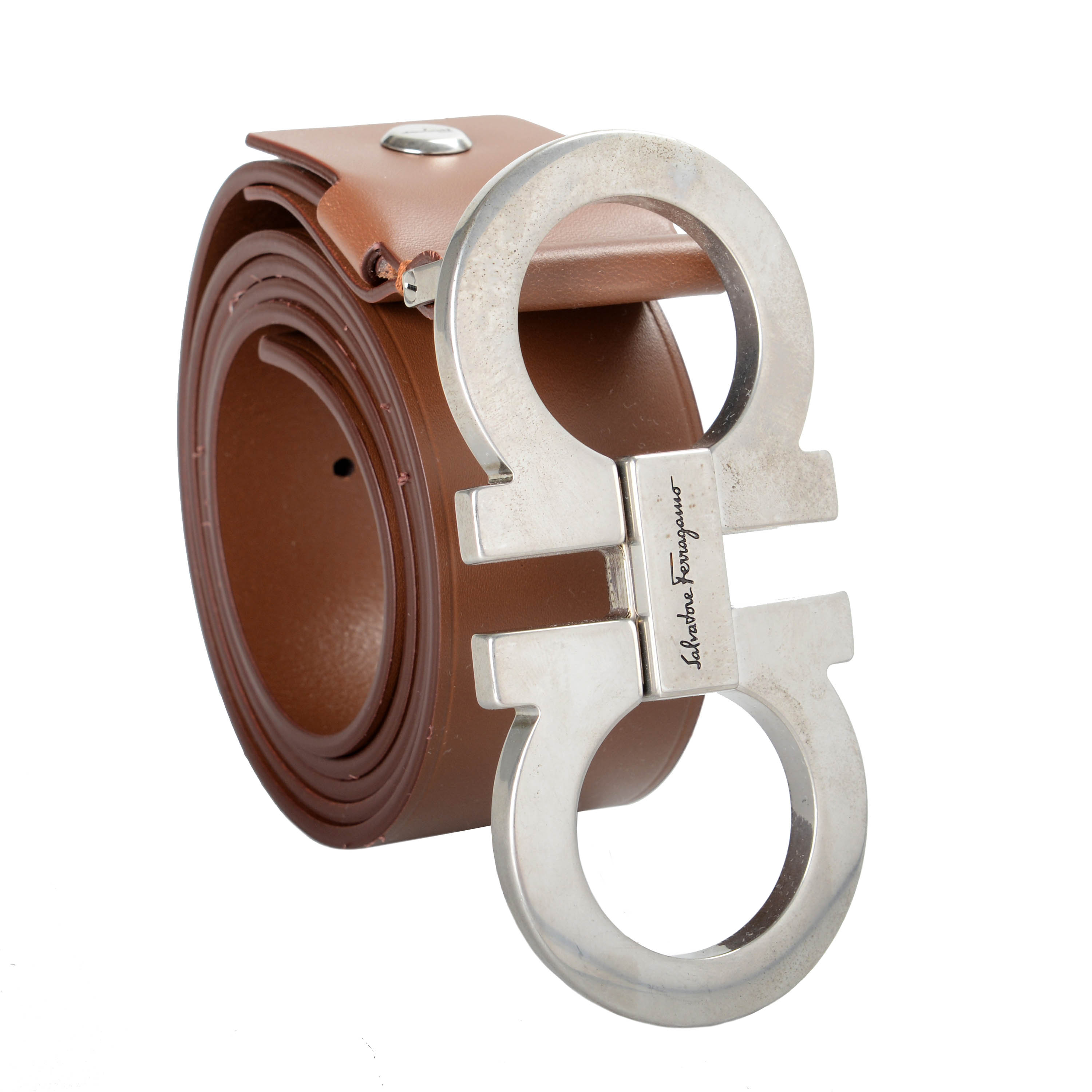 Salvatore Ferragamo Men's Brown 100% Leather Buckle Decorated Belt