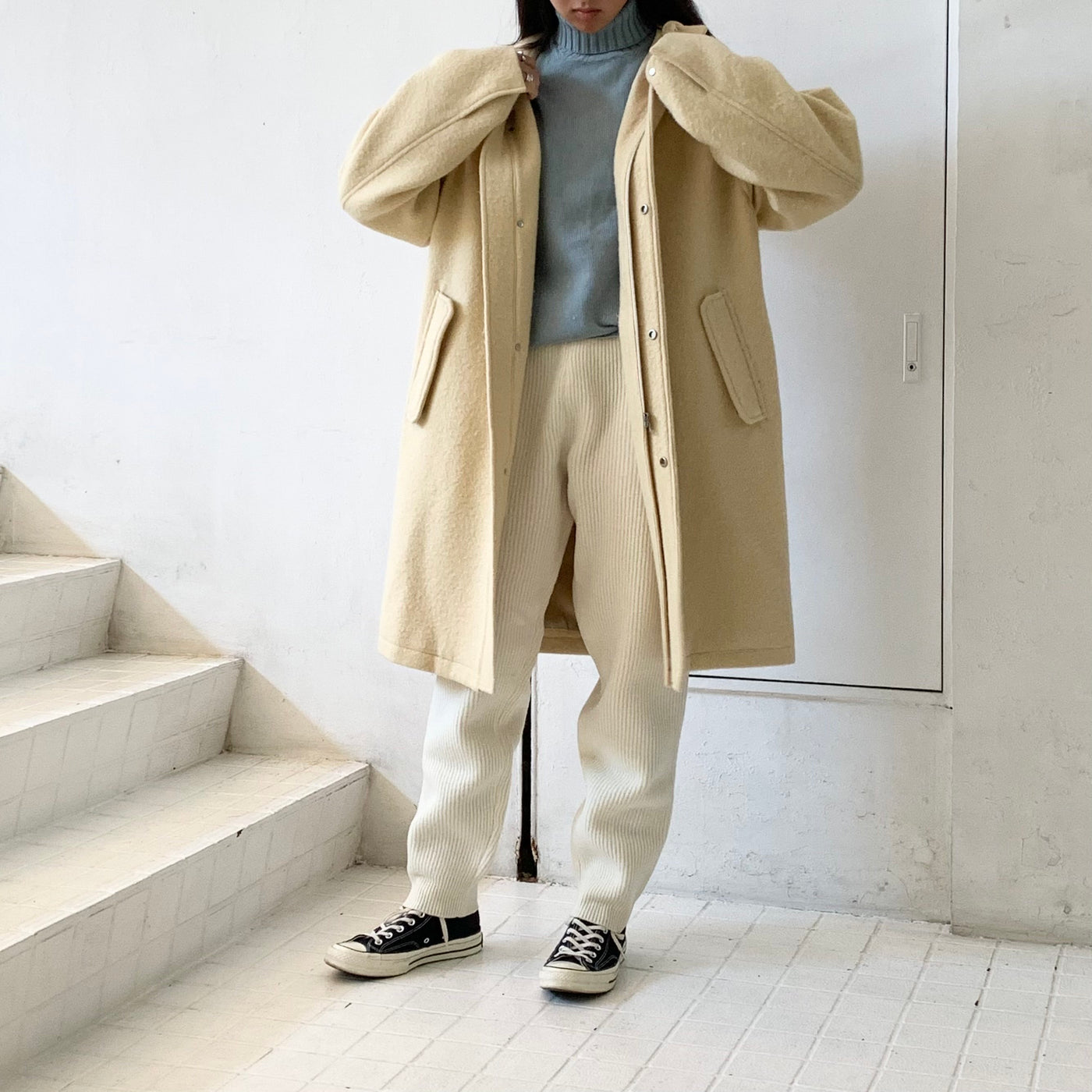 AURALEE】 BRUSHED ALPACA WOOL MELTON HOODED COAT A23AB02AS