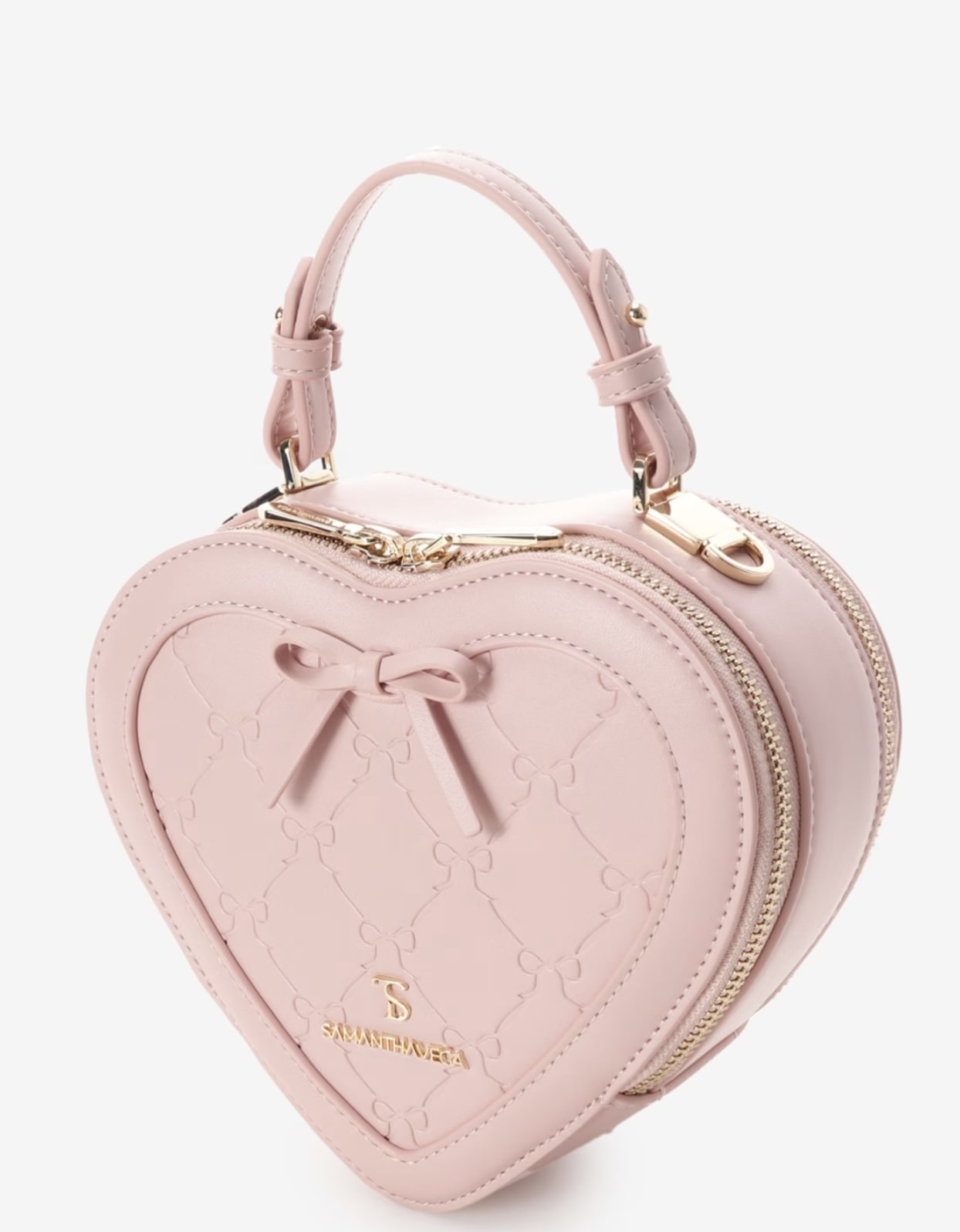 スタンピングリボンハート型ショルダーバッグ【ピンク】(ピンク