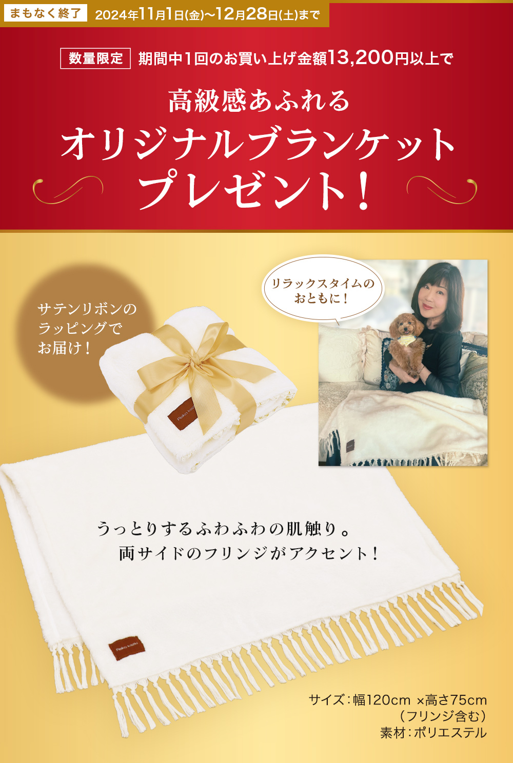 2024年11月・12月キャンペーン】高級感あふれるオリジナルブランケット