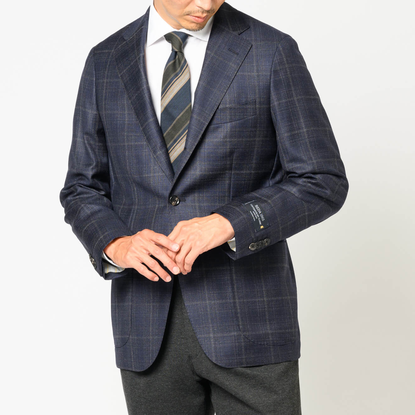 伊レダ社 SUPER130'sウールジャケット ネイビーチェック | ONLY ONLINE