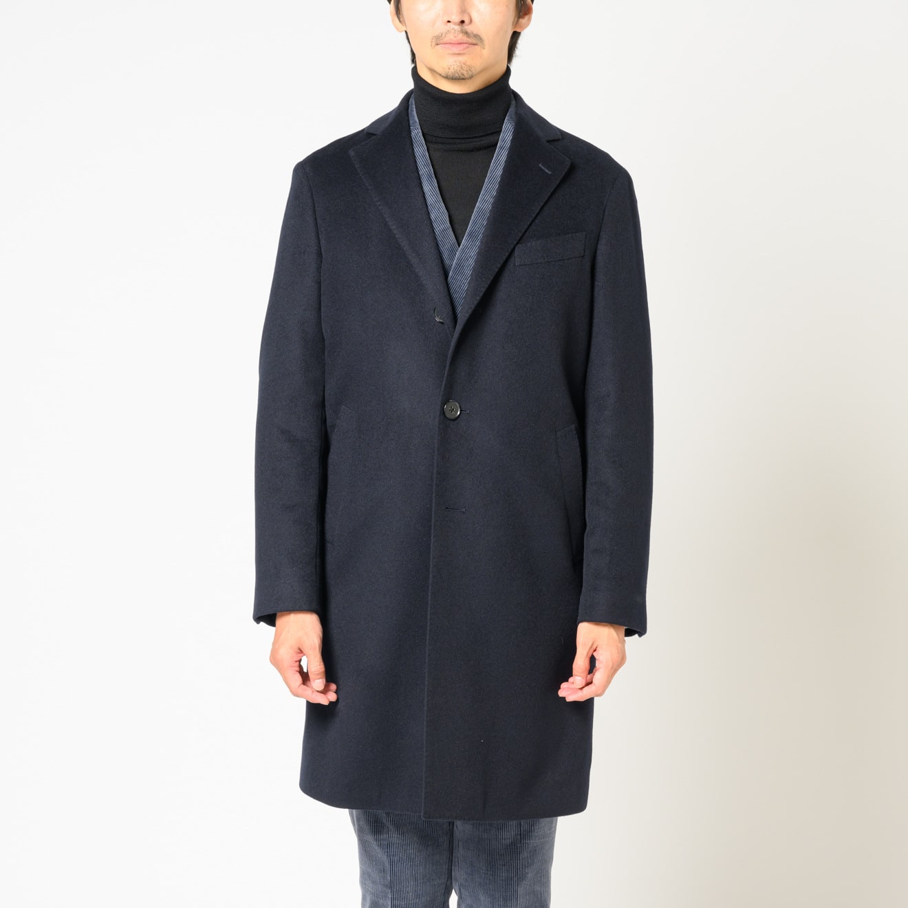 テーラーズC カシミヤ100% シングルチェスターコート ネイビー | ONLY