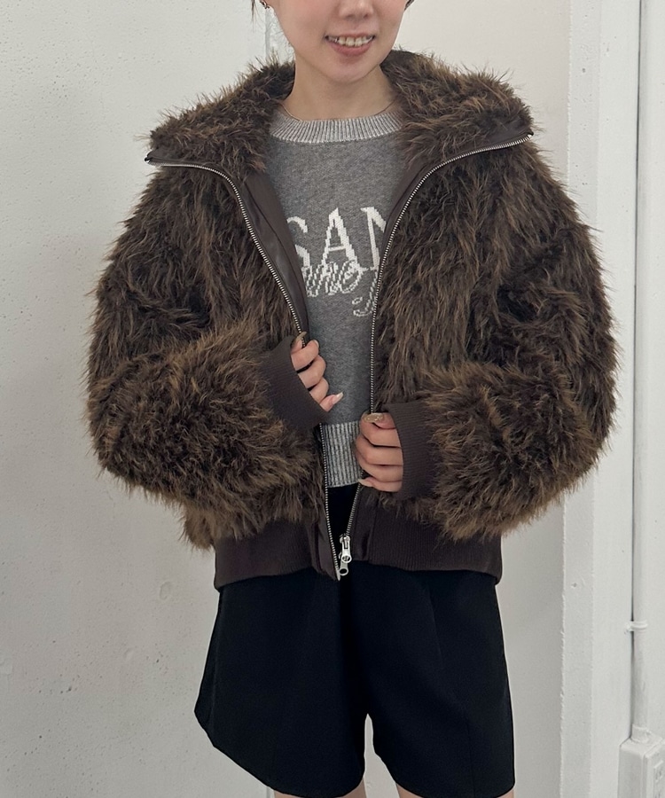 ZIPミックスファーブルゾン(M GRAY): アウター｜PMbox P&M OFFICIAL