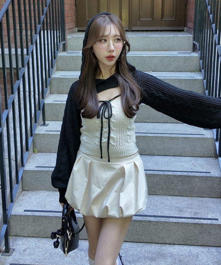 ribbon foodie tops×laceup cami set(M GRAY): トップス｜PMbox P&M