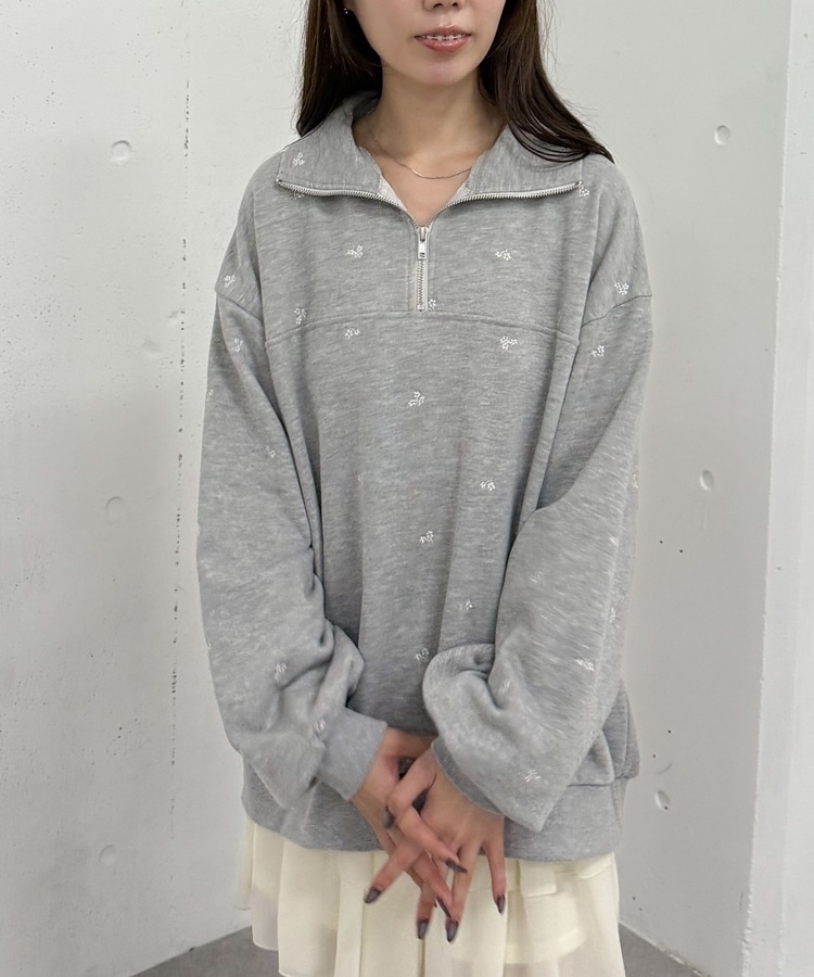 小花柄刺繍ハーフzipスウェット(M BLACK): トップス｜PMbox P&M