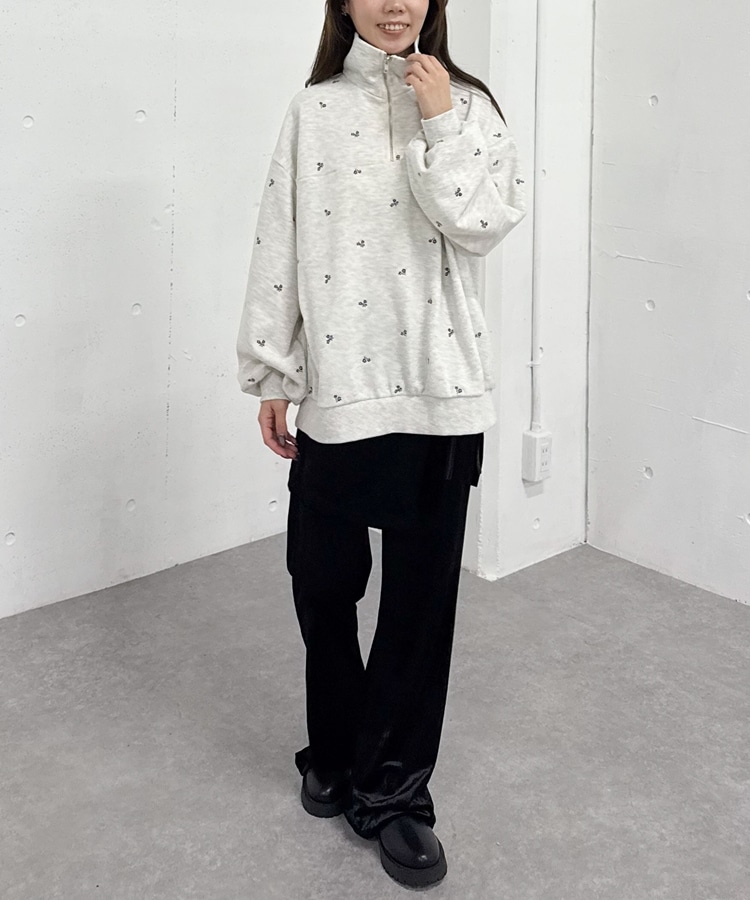 小花柄刺繍ハーフzipスウェット(M BLACK): トップス｜PMbox P&M