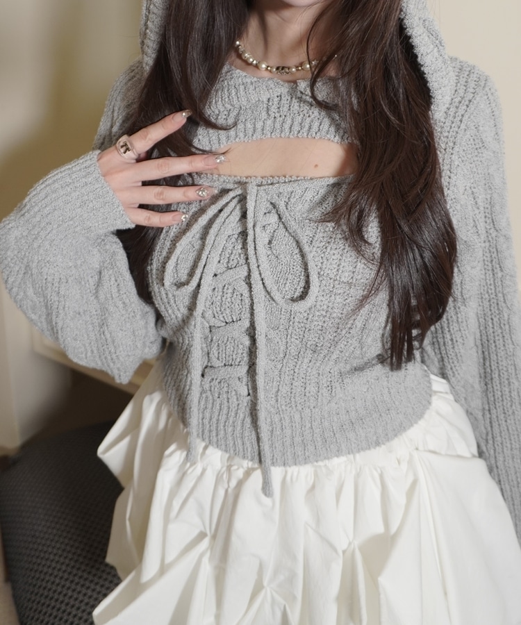 ribbon foodie tops×laceup cami set(M GRAY): トップス｜PMbox P&M