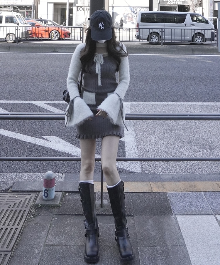 ribbon feather tops×rib onepiece set(M GREIGE): ワンピース｜PMbox