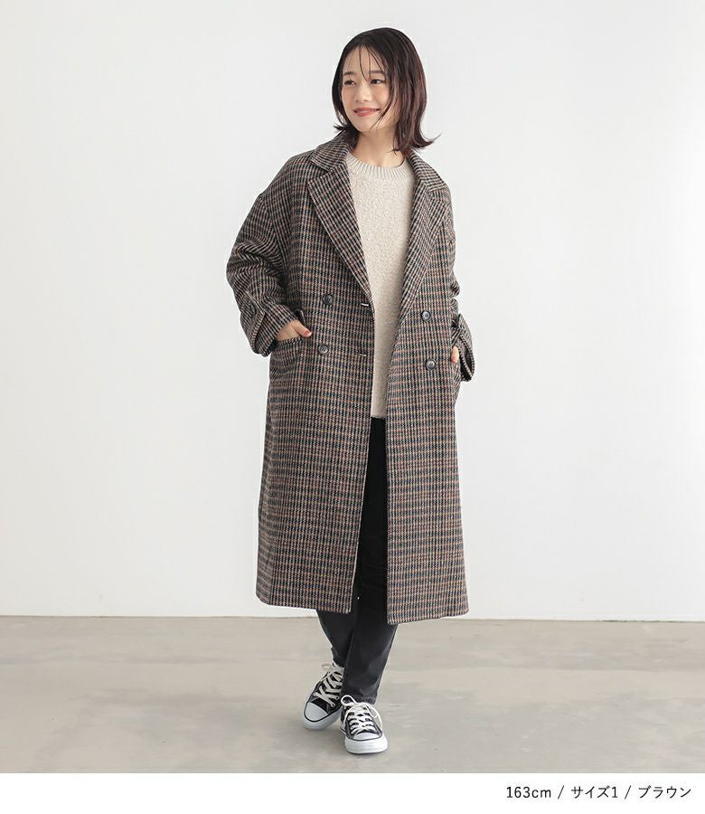 n'OrLABELチェック柄ダブルテーラードコート』