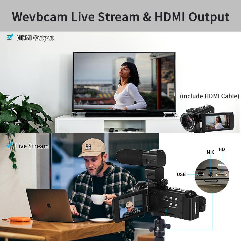 ORDRO Camcorder 4KビデオカメラAC5、12倍光学ズームおよび