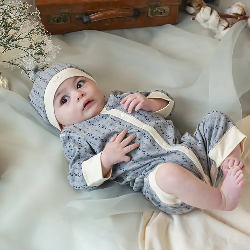 長袖ナチュラルプリントロンパースグレー 60/70サイズ | 出産祝い