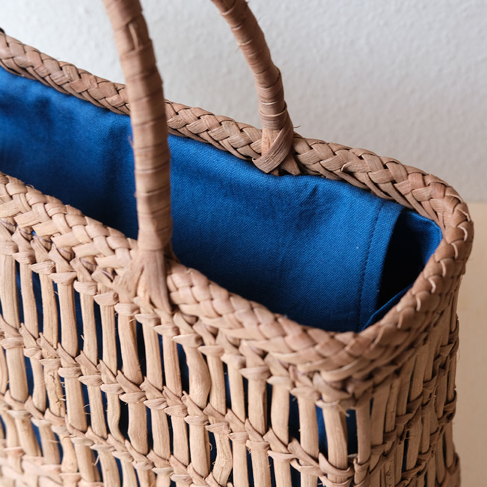 山葡萄 かごバッグ 透かし編み（藍染内布） | ORIORI