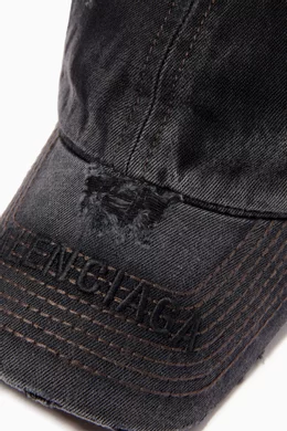 Buy Balenciaga Grey Logo Destroyed Cap in Denim For Men Online